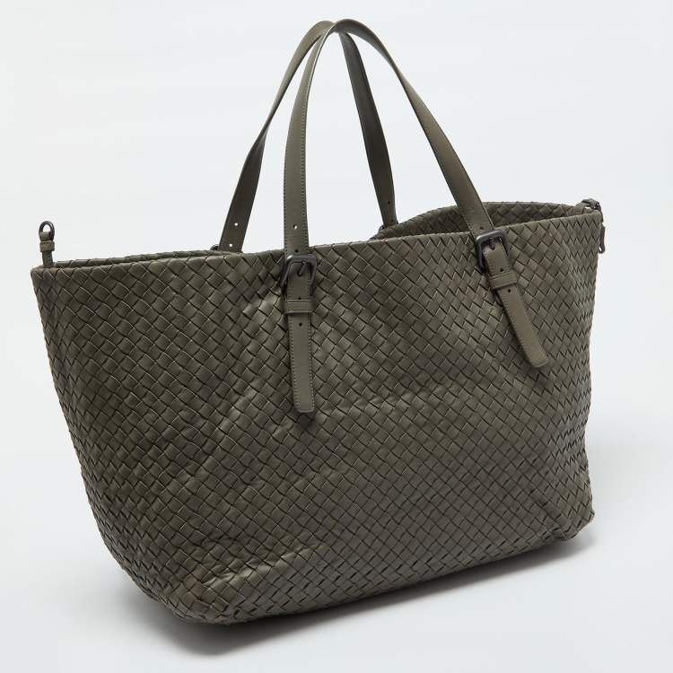 Pre Owned Bottega Veneta Grey Intrecciato Leather Large Cesta Tote