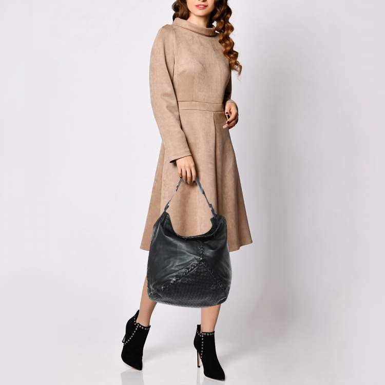 Pre Owned Bottega Veneta Black Leather Hobo 