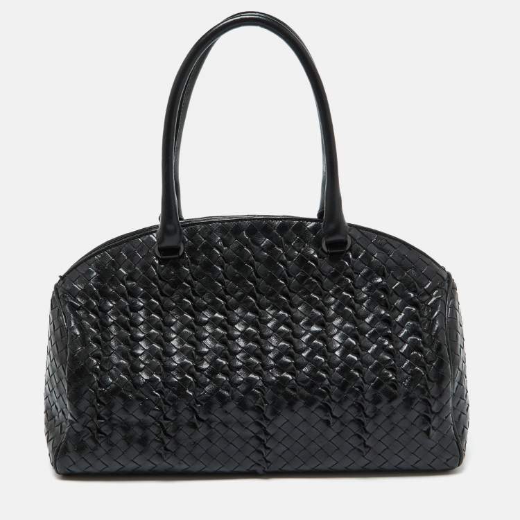 Pre Owned Bottega Veneta Black Intrecciato Leather Satchel
