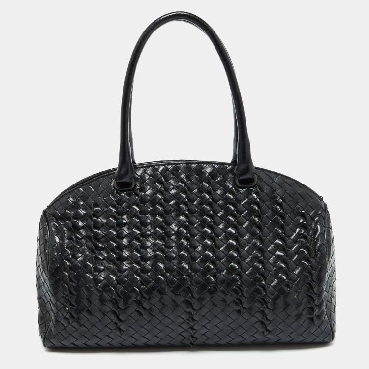 Pre Owned Bottega Veneta Black Intrecciato Leather Satchel