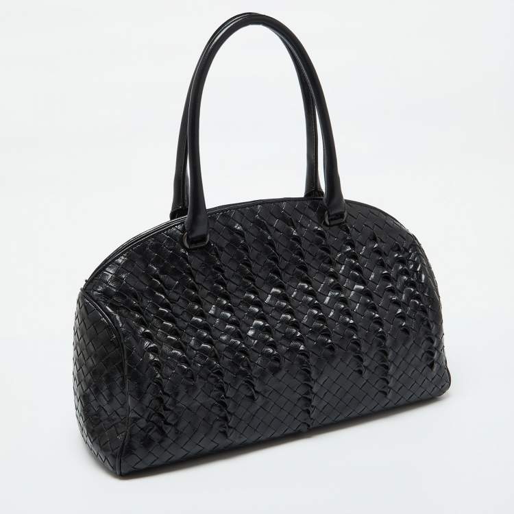 Pre Owned Bottega Veneta Black Intrecciato Leather Satchel