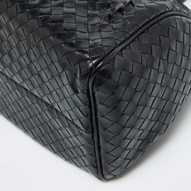 Pre Owned Bottega Veneta Black Intrecciato Leather Satchel