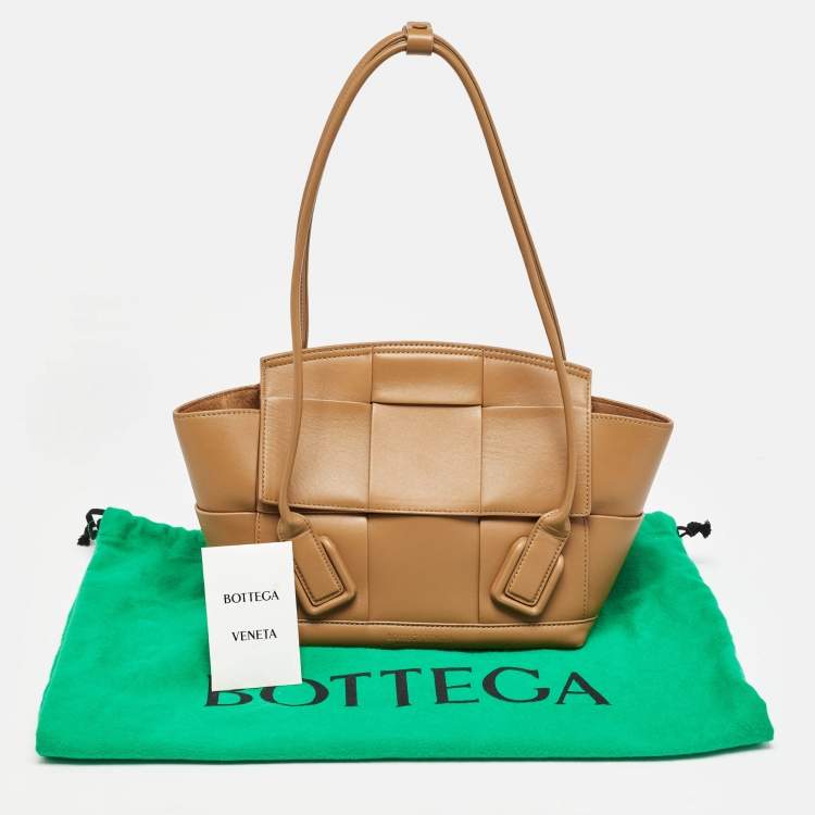 Pre Owned Bottega Veneta Brown Intrecciato Leather Small Arco Tote