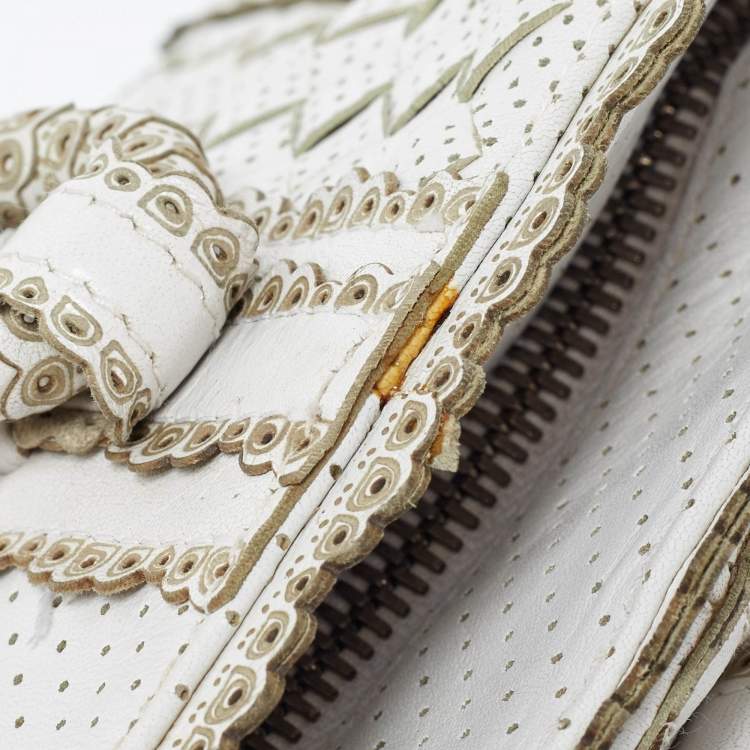 Pre Owned Bottega Veneta White/Beige Perforated Intrecciato Leather Tote