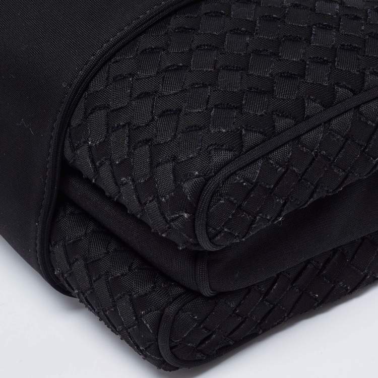 Pre Owned Bottega Veneta Black Intrecciato Canvas Buckle Flap Shoulder Bag