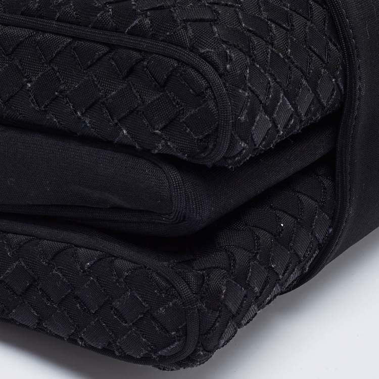 Pre Owned Bottega Veneta Black Intrecciato Canvas Buckle Flap Shoulder Bag