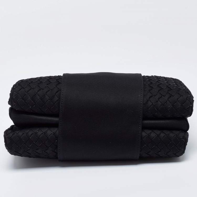 Pre Owned Bottega Veneta Black Intrecciato Canvas Buckle Flap Shoulder Bag