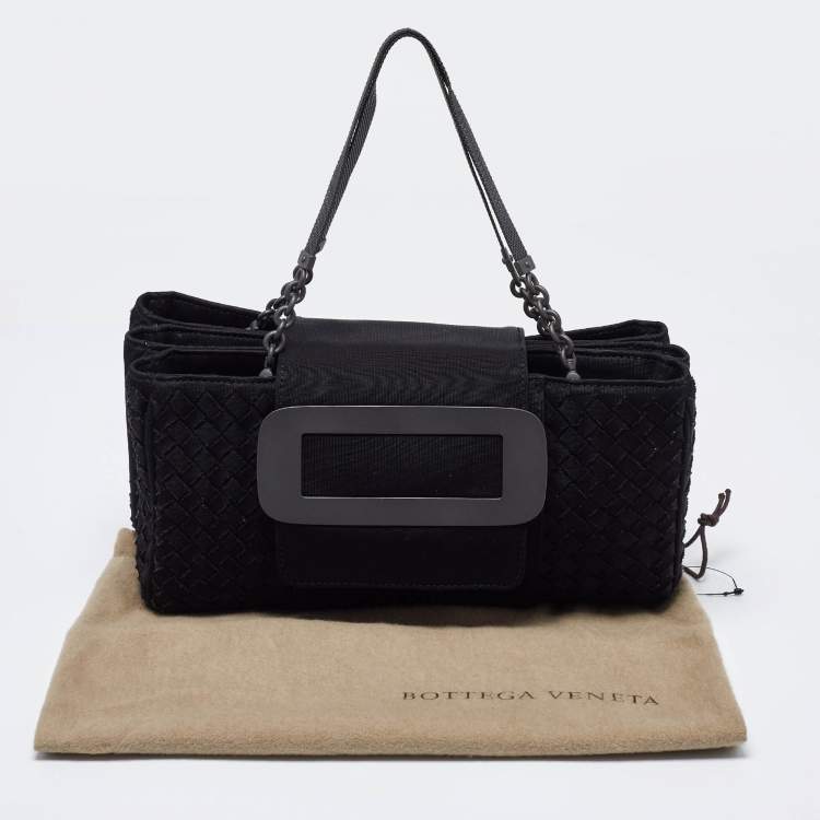 Pre Owned Bottega Veneta Black Intrecciato Canvas Buckle Flap Shoulder Bag