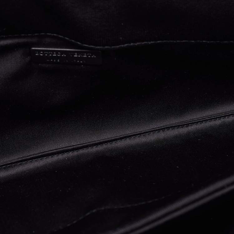 Pre Owned Bottega Veneta Black Intrecciato Canvas Buckle Flap Shoulder Bag