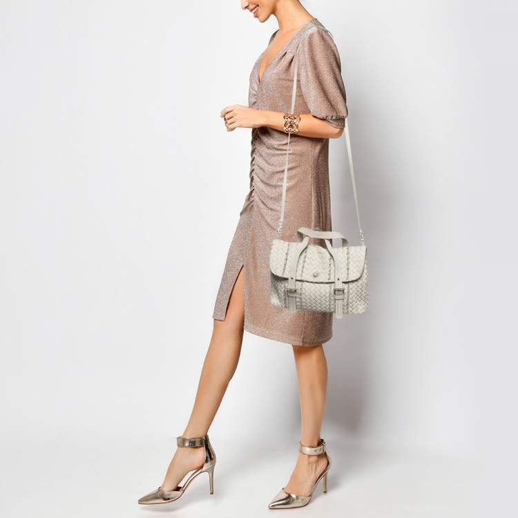 Pre Owned Bottega Veneta Cream Intrecciato Leather Vivo Cervo Satchel