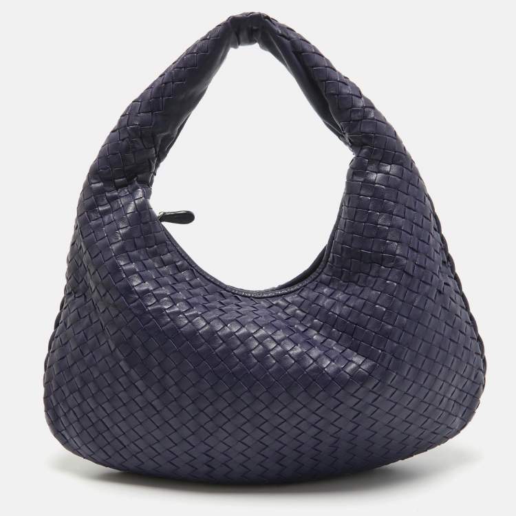 Pre Owned Bottega Veneta Blue Intrecciato Leather Small Veneta Hobo
