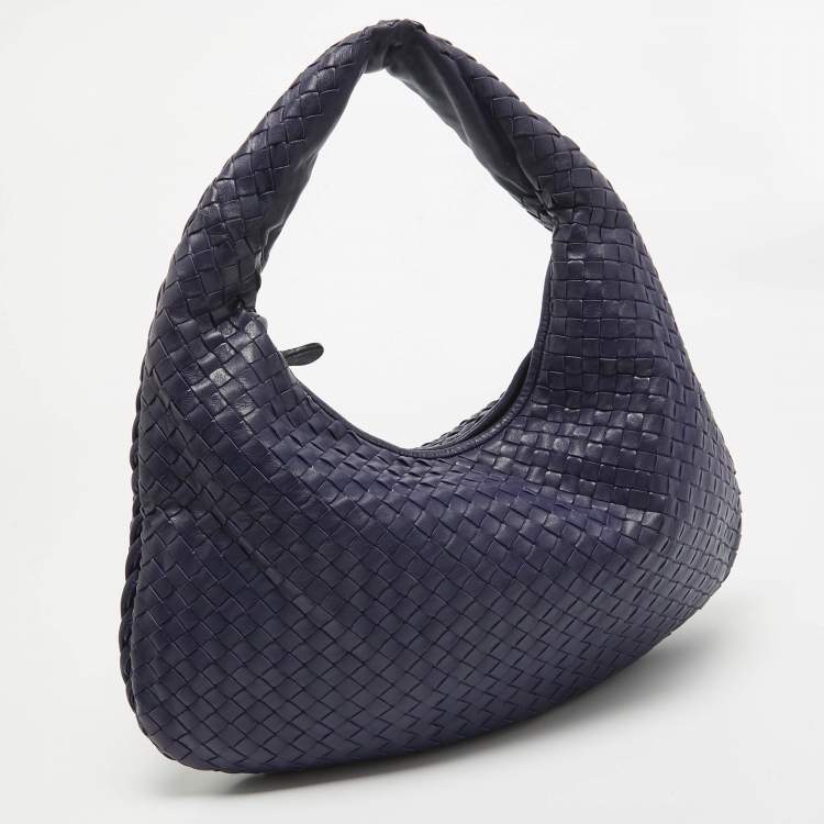 Pre Owned Bottega Veneta Blue Intrecciato Leather Small Veneta Hobo