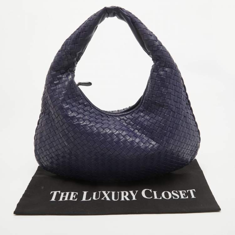 Pre Owned Bottega Veneta Blue Intrecciato Leather Small Veneta Hobo