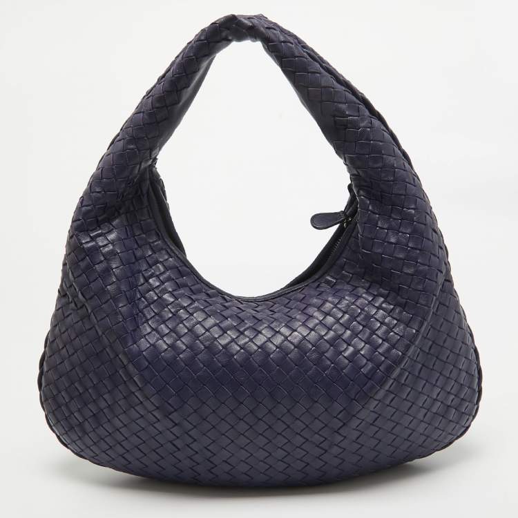 Pre Owned Bottega Veneta Blue Intrecciato Leather Small Veneta Hobo