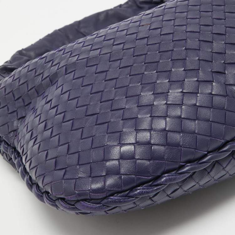 Pre Owned Bottega Veneta Blue Intrecciato Leather Small Veneta Hobo
