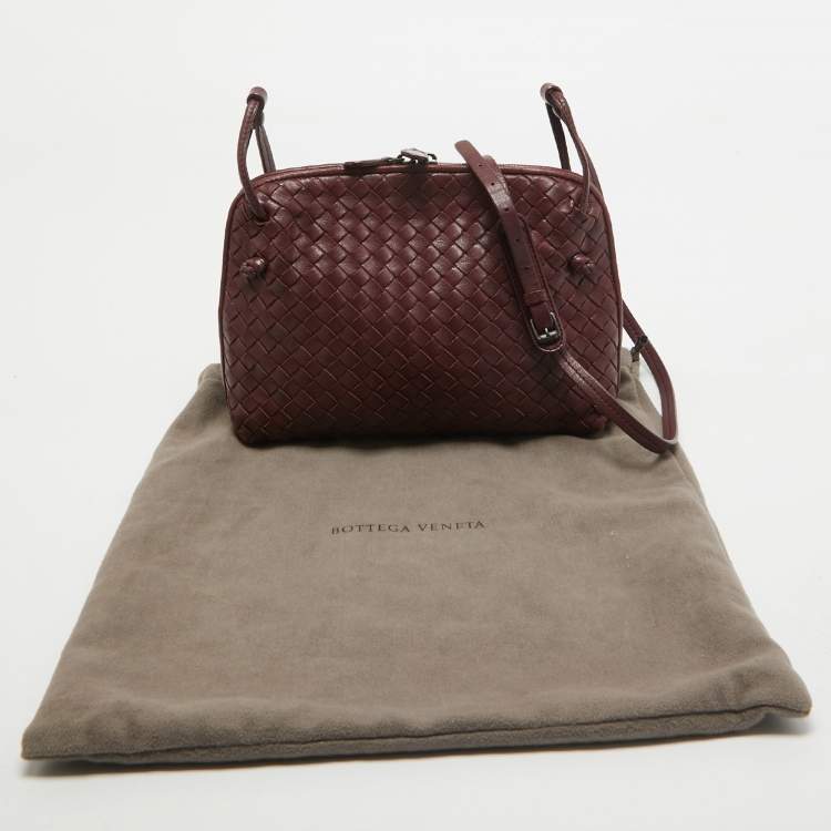 Pre Owned Bottega Veneta Dark Red Intrecciato Leather Nodini Crossbody Bag