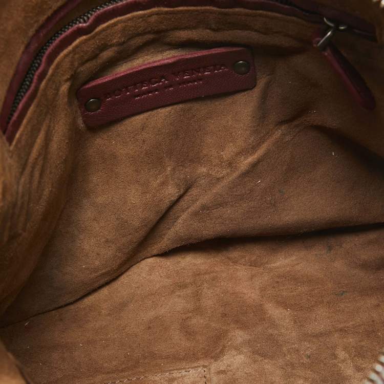 Pre Owned Bottega Veneta Dark Red Intrecciato Leather Nodini Crossbody Bag