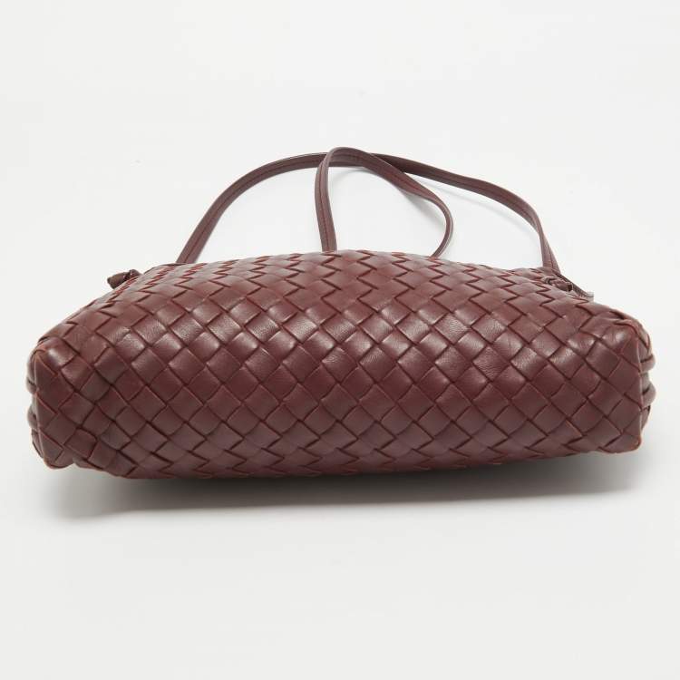 Pre Owned Bottega Veneta Dark Red Intrecciato Leather Nodini Crossbody Bag