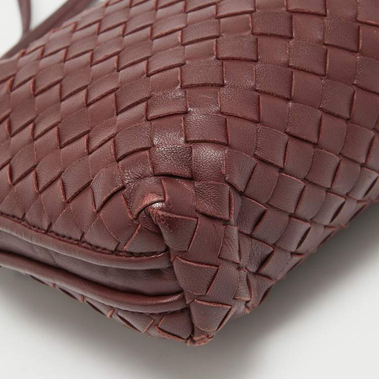 Pre Owned Bottega Veneta Dark Red Intrecciato Leather Nodini Crossbody Bag