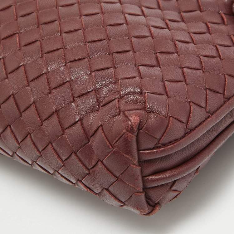Pre Owned Bottega Veneta Dark Red Intrecciato Leather Nodini Crossbody Bag