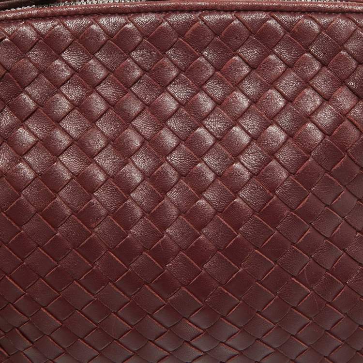 Pre Owned Bottega Veneta Dark Red Intrecciato Leather Nodini Crossbody Bag