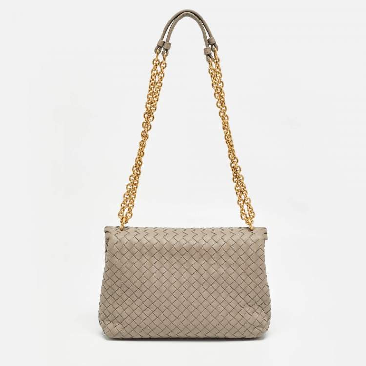 Pre Owned Bottega Veneta Grey Intrecciato Leather Small Olimpia Shoulder Bag