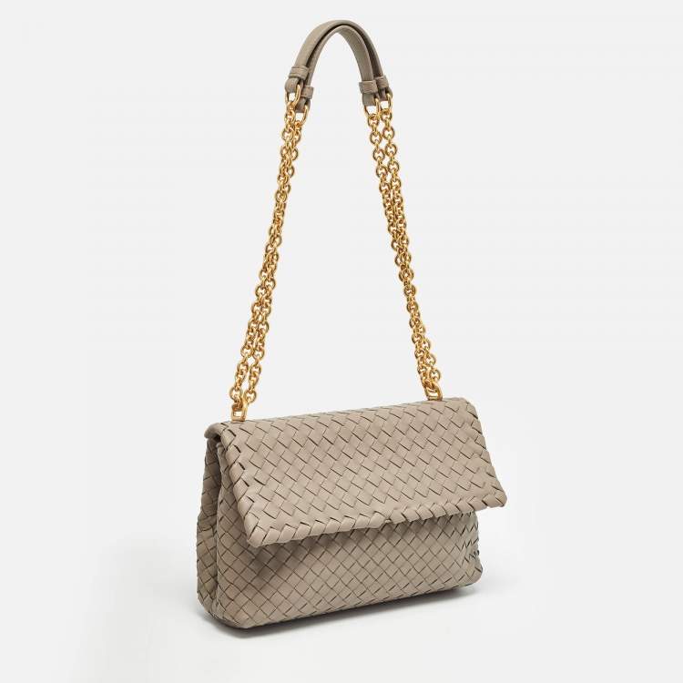 Pre Owned Bottega Veneta Grey Intrecciato Leather Small Olimpia Shoulder Bag