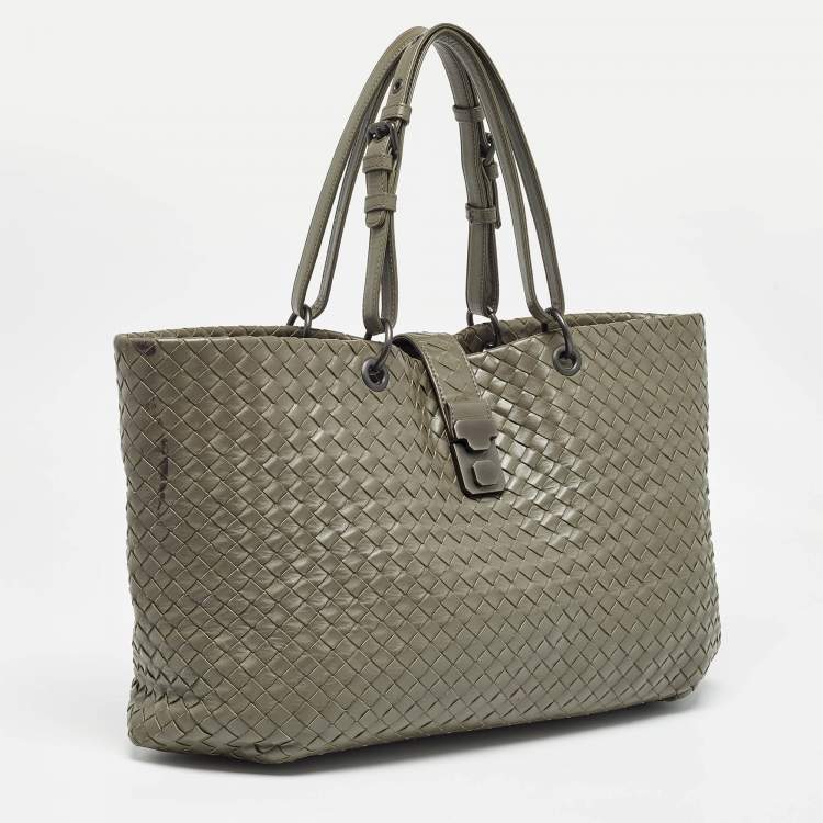 Pre Owned Bottega Veneta Grey Intrecciato Leather Capri Tote
