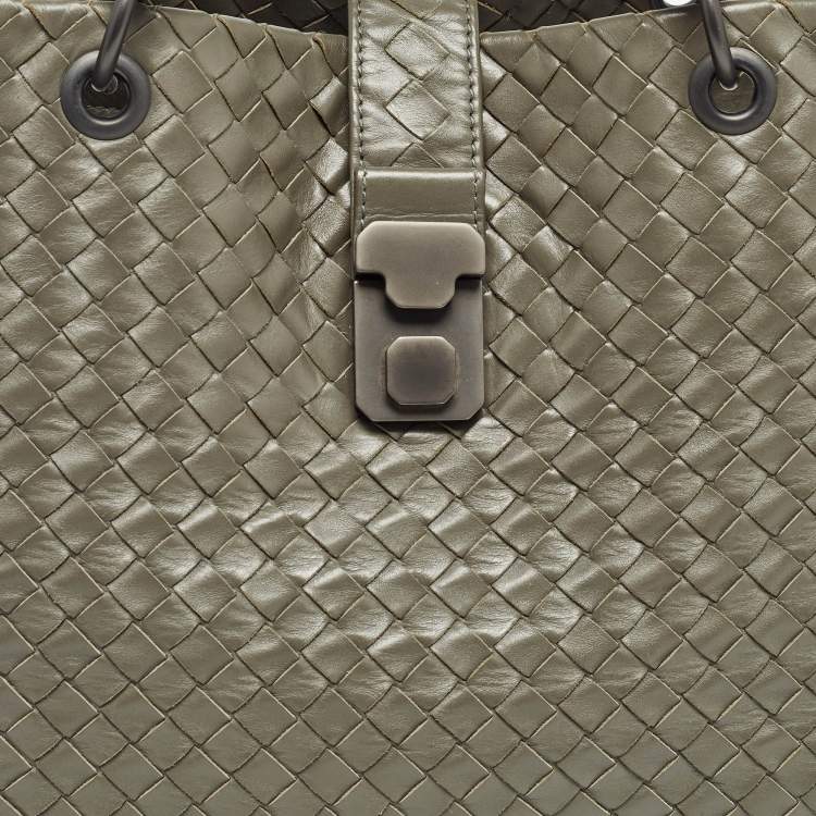 Pre Owned Bottega Veneta Grey Intrecciato Leather Capri Tote