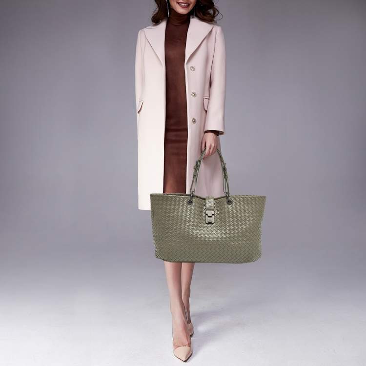 Pre Owned Bottega Veneta Grey Intrecciato Leather Capri Tote