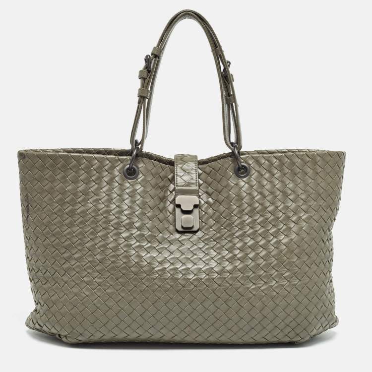 Pre Owned Bottega Veneta Grey Intrecciato Leather Capri Tote