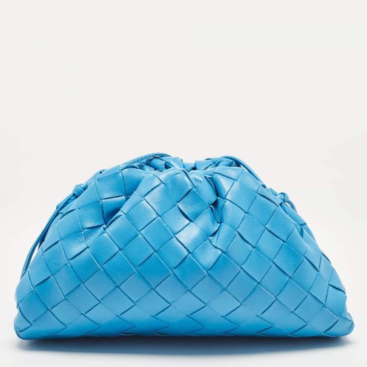 Pre Owned Bottega Veneta Blue Intrecciato Leather Mini The Pouch Bag