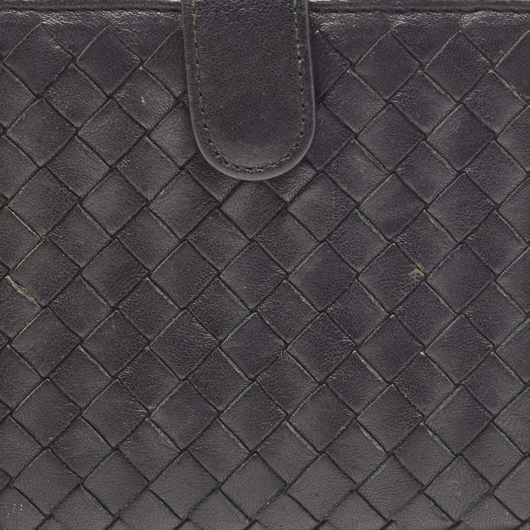 Pre Owned Bottega Veneta Black Intrecciato Leather French Flap Wallet