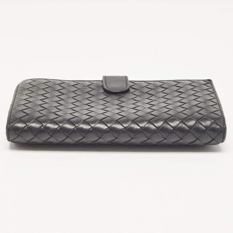 Pre Owned Bottega Veneta Black Intrecciato Leather French Flap Wallet