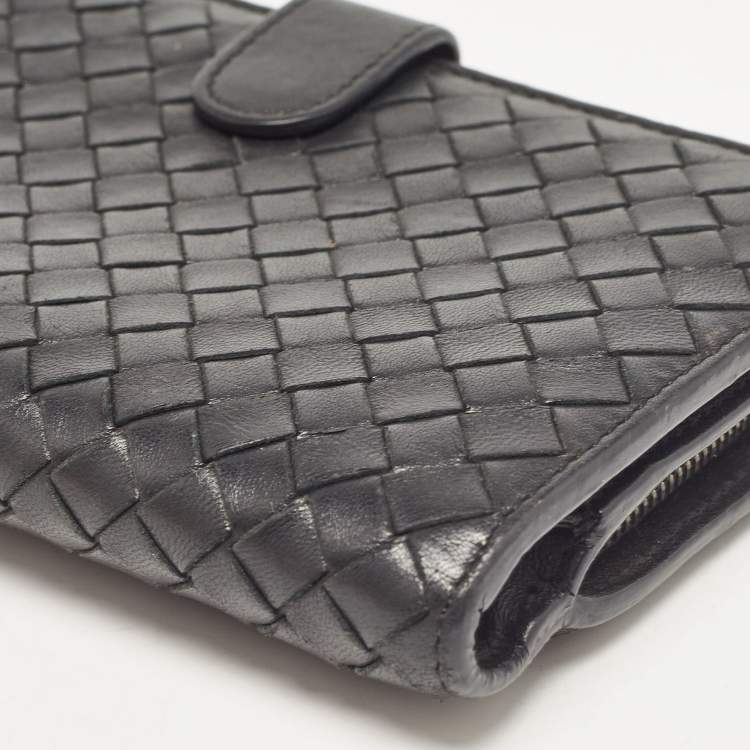 Pre Owned Bottega Veneta Black Intrecciato Leather French Flap Wallet
