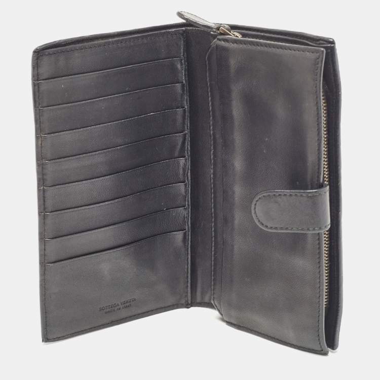 Pre Owned Bottega Veneta Black Intrecciato Leather French Flap Wallet