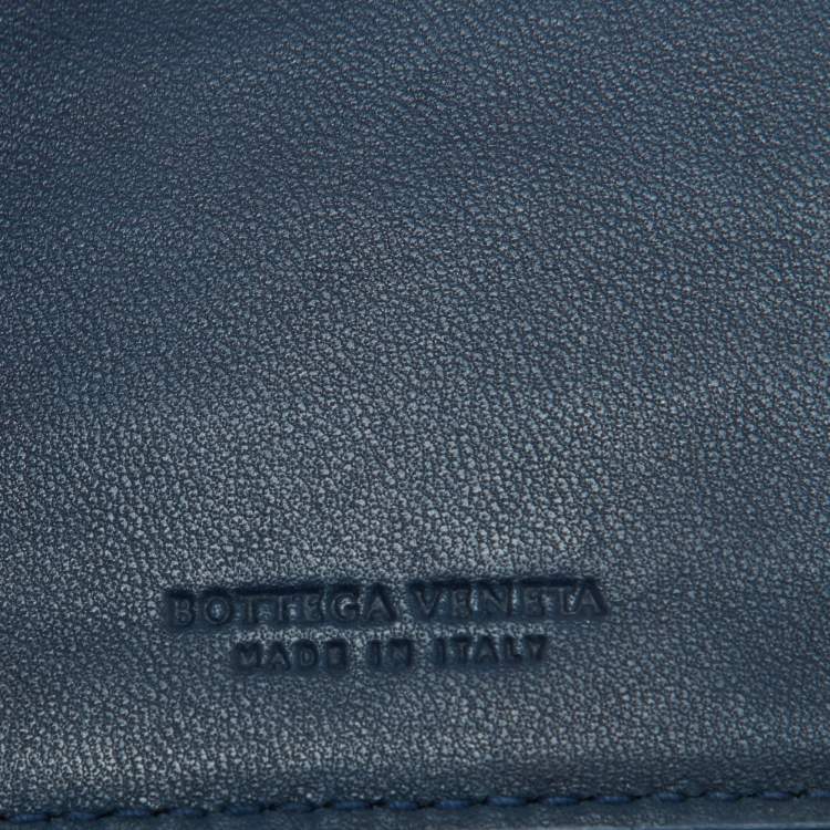 Pre Owned Bottega Veneta Blue Intrecciato Leather Compact Wallet