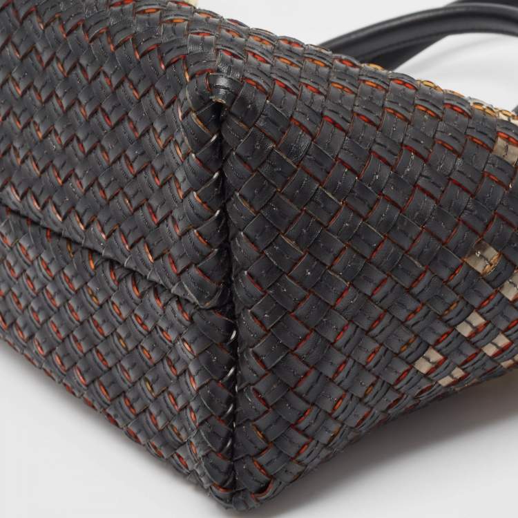 Pre Owned Bottega Veneta Ombre Black/Cream Intrecciato Leather and PVC Cabat Tote