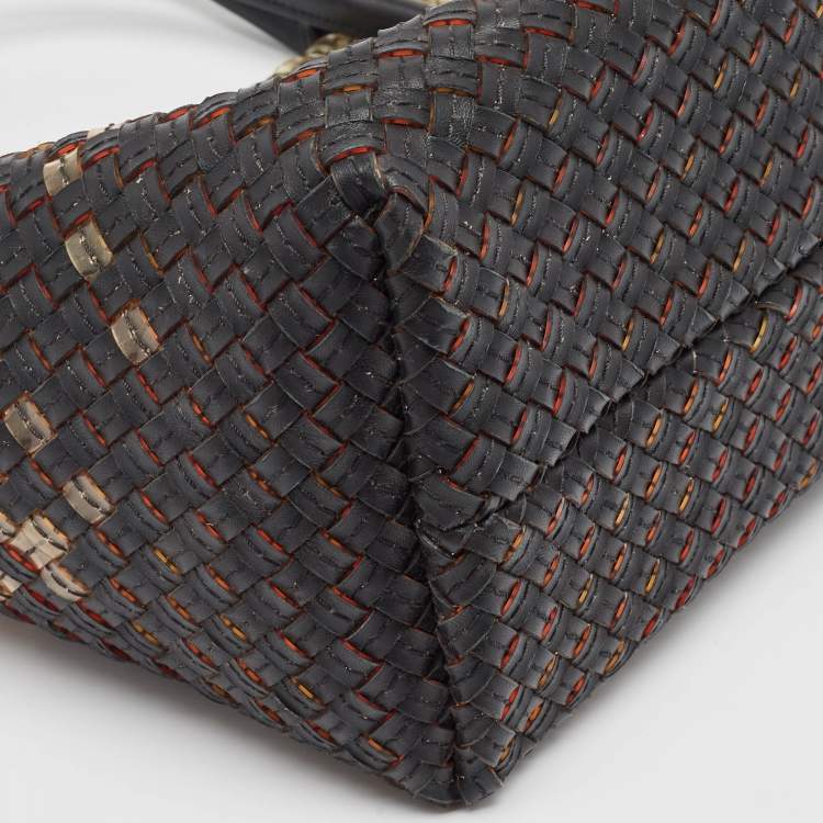 Pre Owned Bottega Veneta Ombre Black/Cream Intrecciato Leather and PVC Cabat Tote