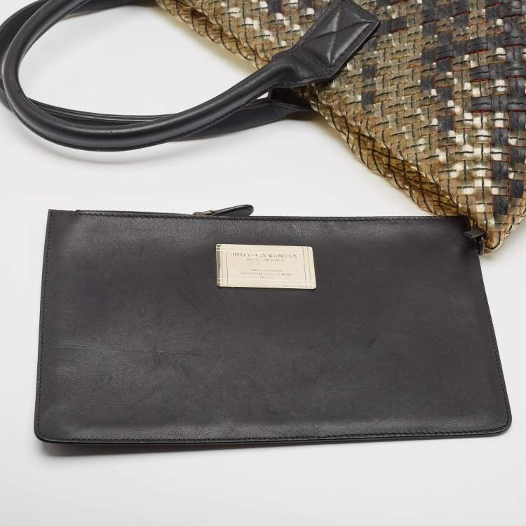 Pre Owned Bottega Veneta Ombre Black/Cream Intrecciato Leather and PVC Cabat Tote