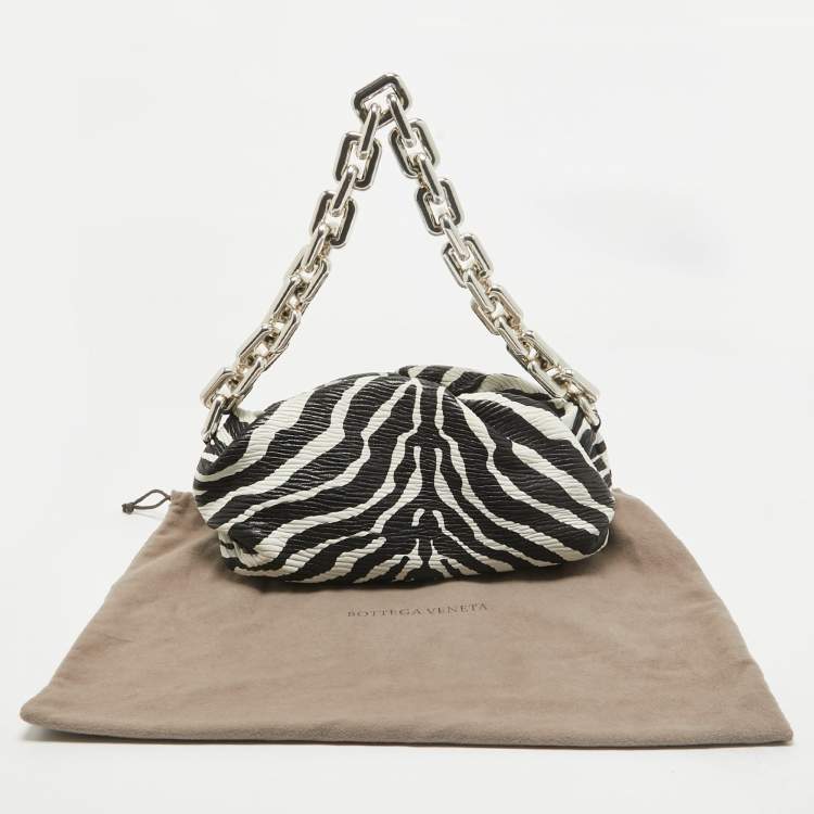 Pre Owned Bottega Veneta Black/White Zebra Print Leather The Chain Pouch Bag