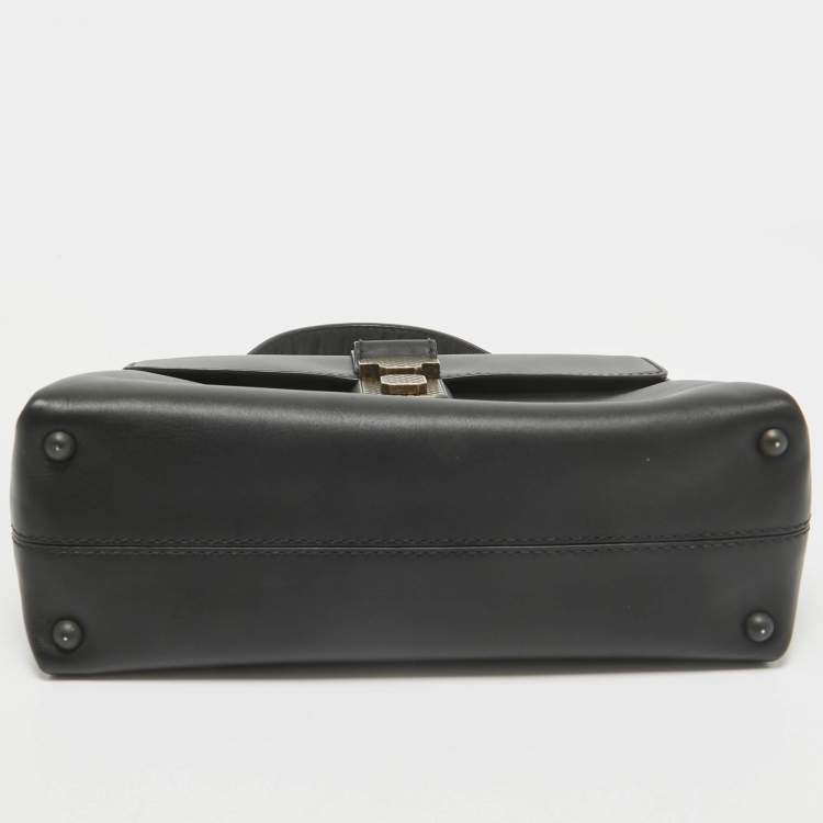 Pre Owned Bottega Veneta Black Leather Small Piazza Top handle Bag