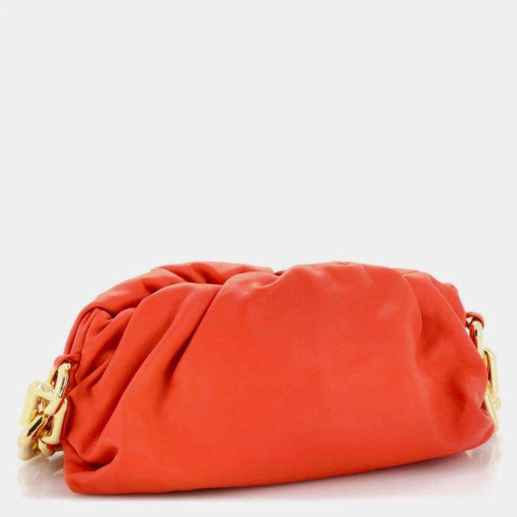 Pre Owned Bottega Veneta Orange Chain Pouch With Gold Chain
