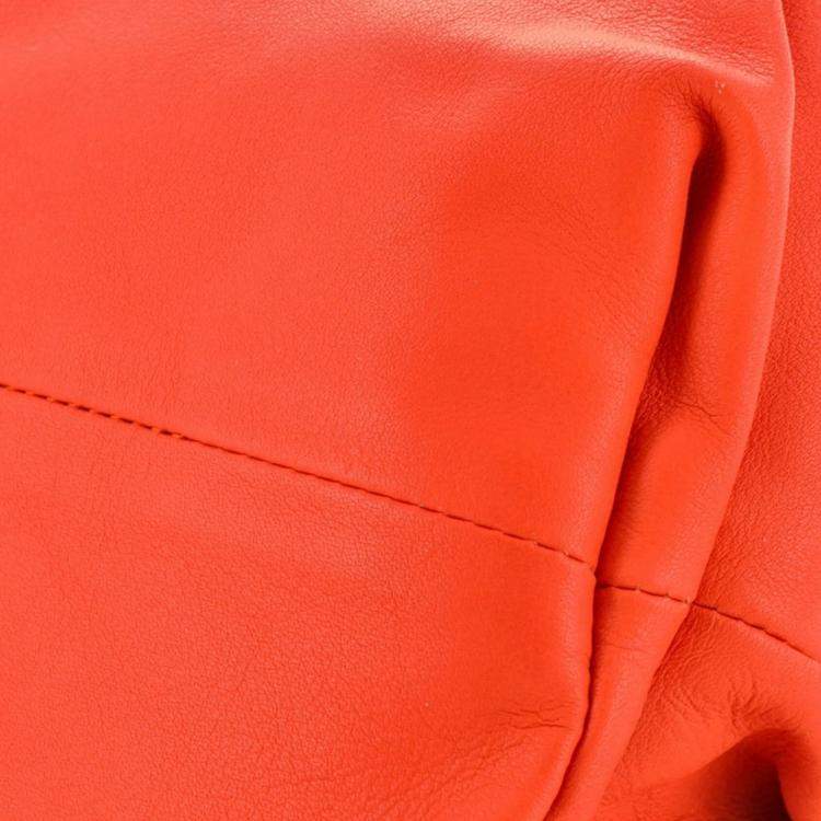 Pre Owned Bottega Veneta Orange Chain Pouch With Gold Chain