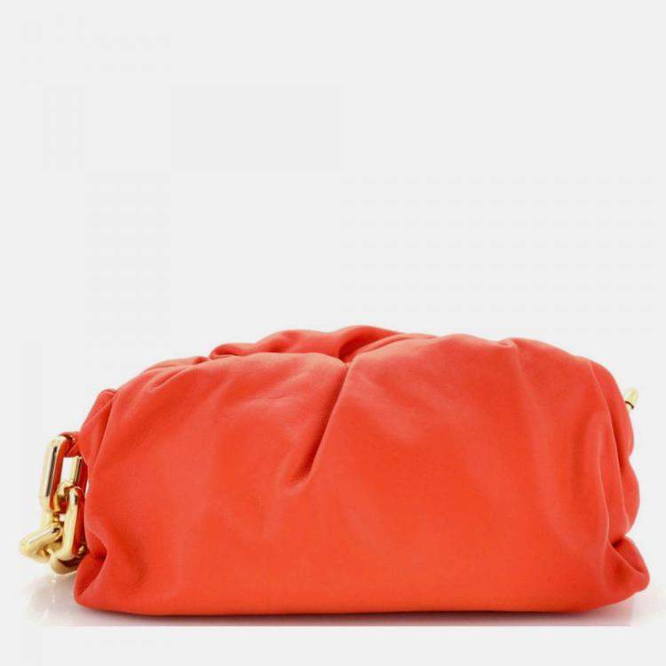 Pre Owned Bottega Veneta Orange Chain Pouch With Gold Chain