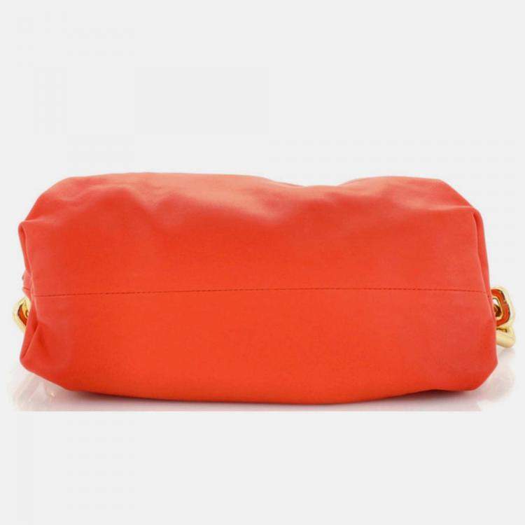 Pre Owned Bottega Veneta Orange Chain Pouch With Gold Chain
