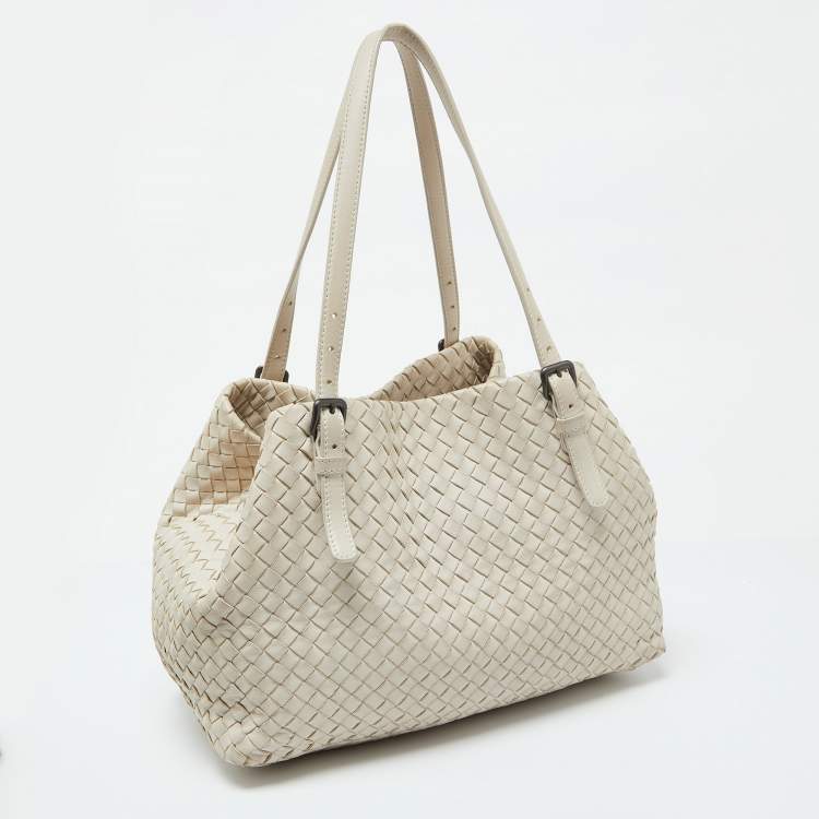 Pre Owned Bottega Veneta Off White Intrecciato Leather Cesta Tote
