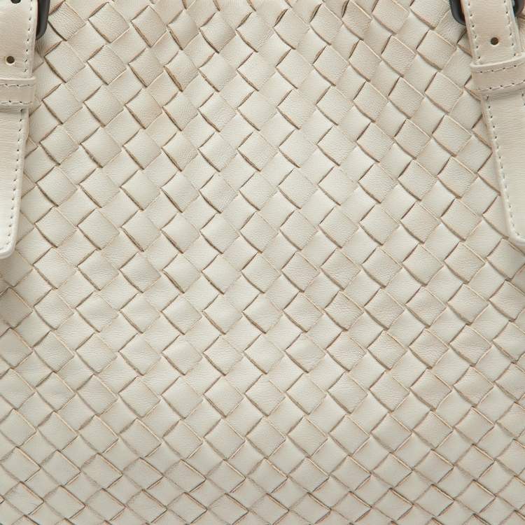 Pre Owned Bottega Veneta Off White Intrecciato Leather Cesta Tote