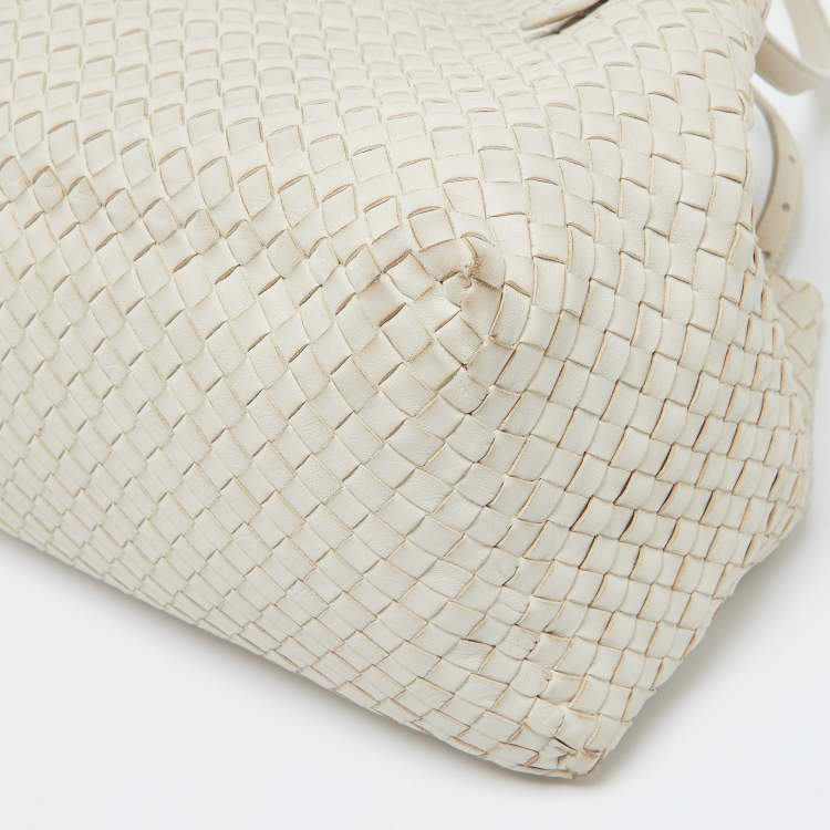 Pre Owned Bottega Veneta Off White Intrecciato Leather Cesta Tote
