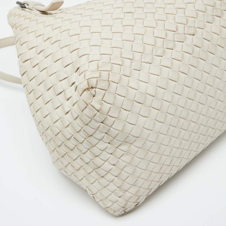 Pre Owned Bottega Veneta Off White Intrecciato Leather Cesta Tote
